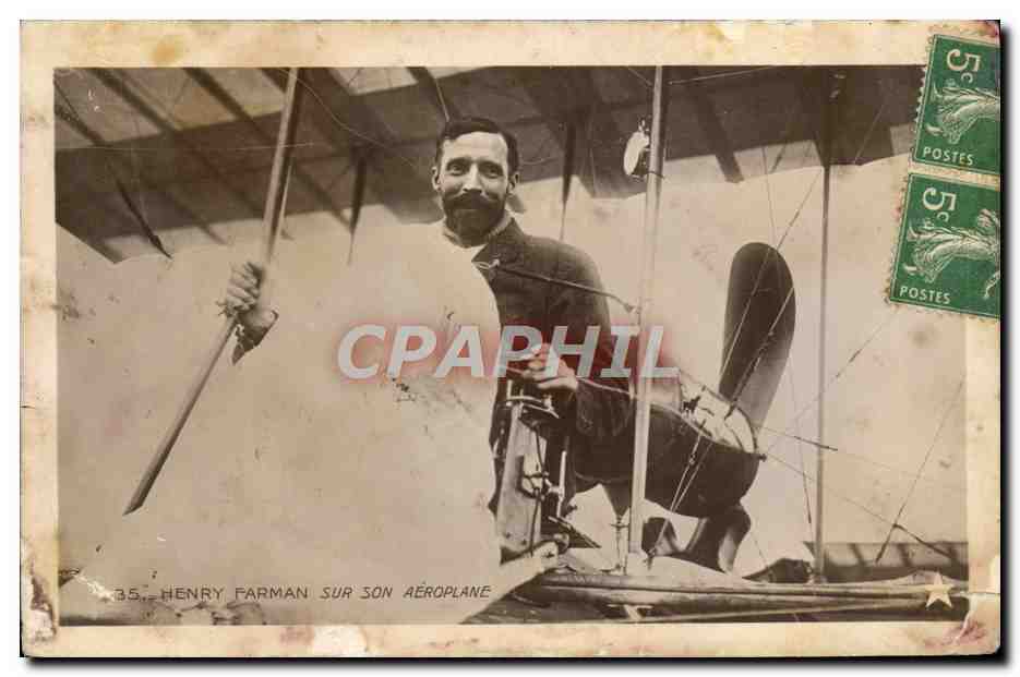 CPA Aviation Henry Farman sur son aeroplane