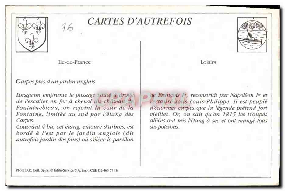 Palais de Fontainebleau — L'Étang des Carpes — ND Pbot — Verso