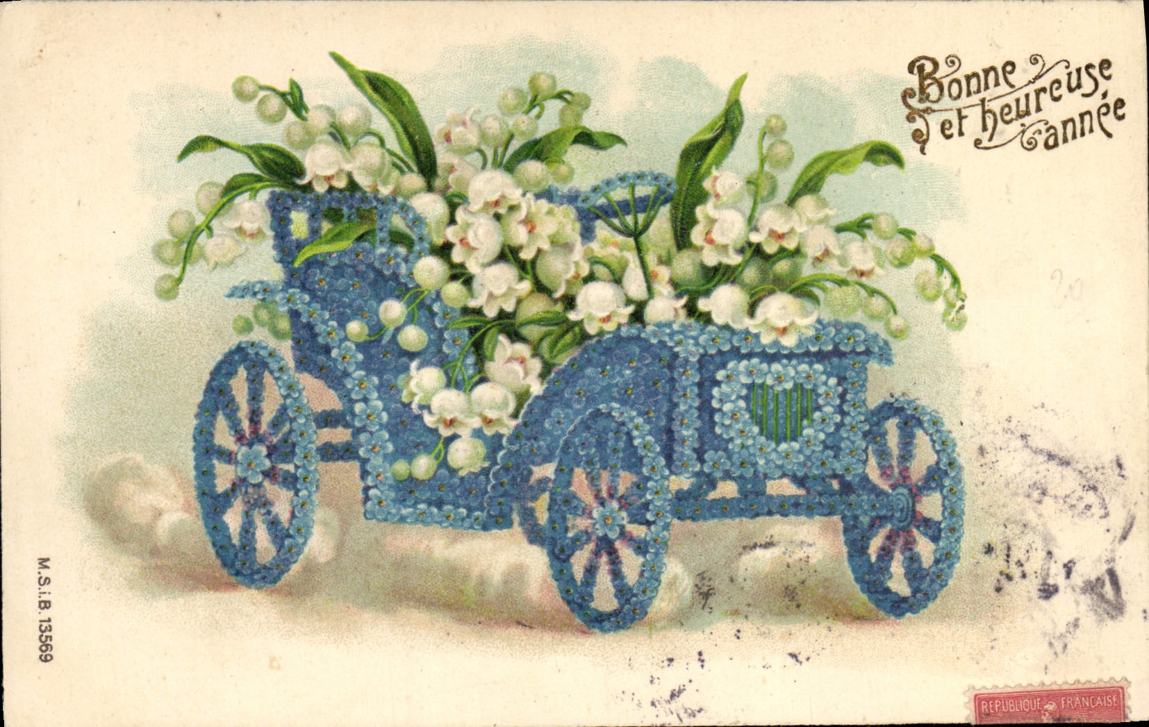Auto decorata con mughetto — Buon anno e prosperità — M.S.I.B. 13569