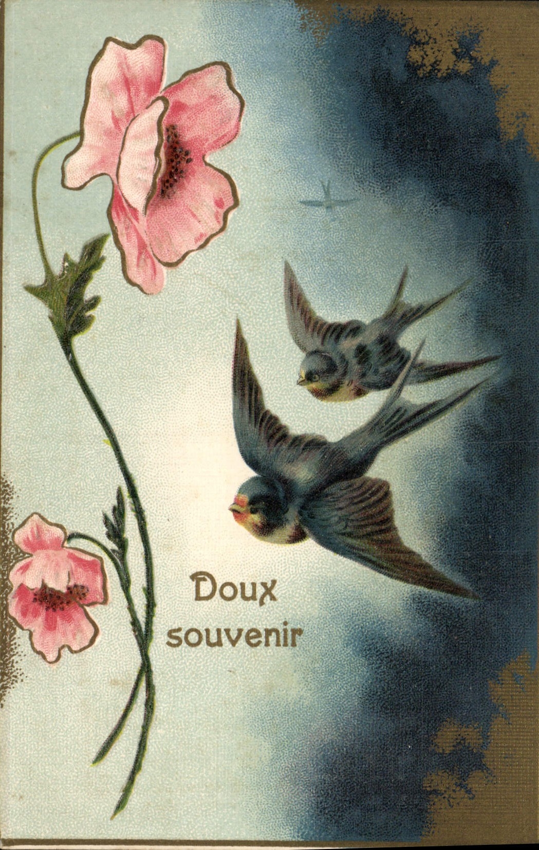 CPA Fantaisie Fleur Hirondelle