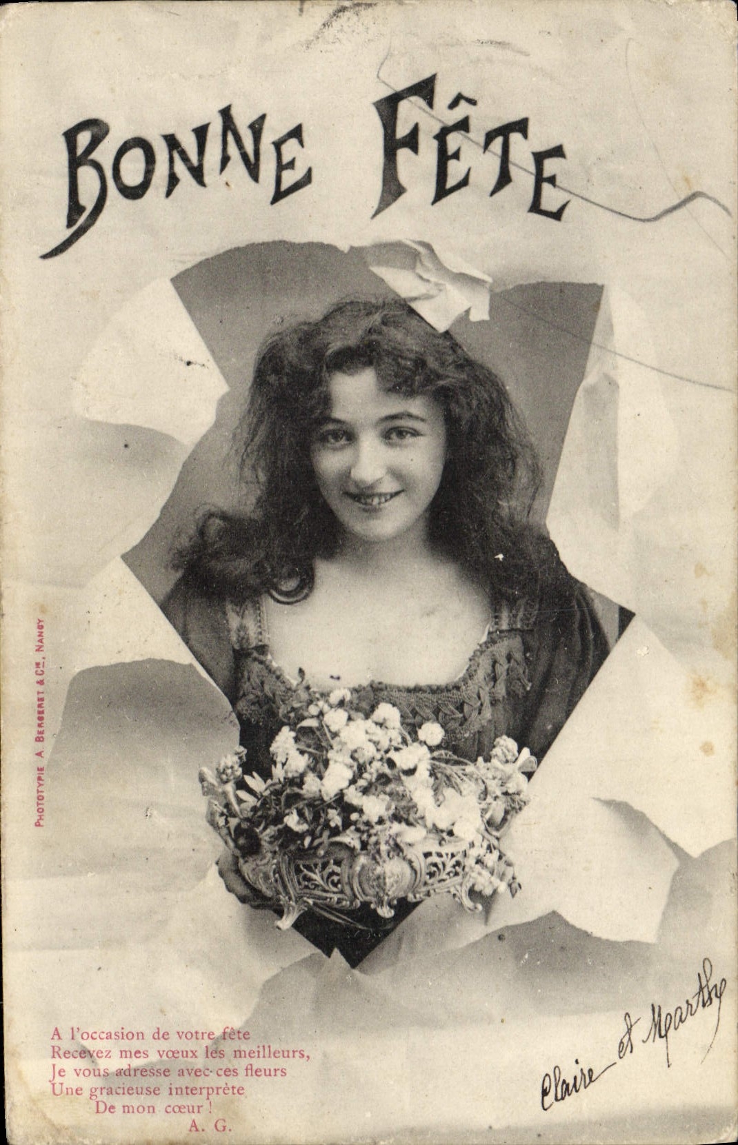 Claire et Marthy — Bonne Fête — Phototypie A. Berberet & Cie, Nancy