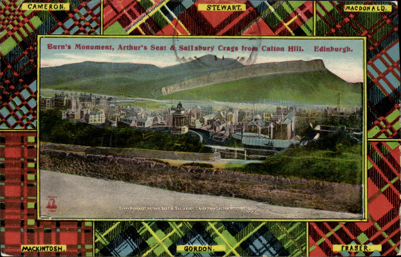 CPA Burn's monument Arthur's seat & Saslisbury Crags from Carlton Hill Edinburgh