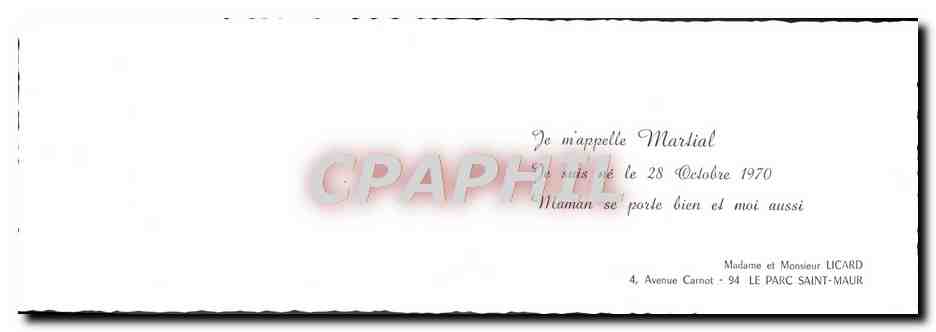 Faire part Martial Licard Avenue CArnot Le Parc Saint Maur — Rückseite