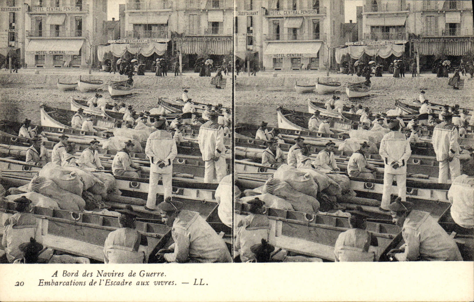 Bord des Navires de Guerre — Embarcations de l'Escadre aux vivres — LL.