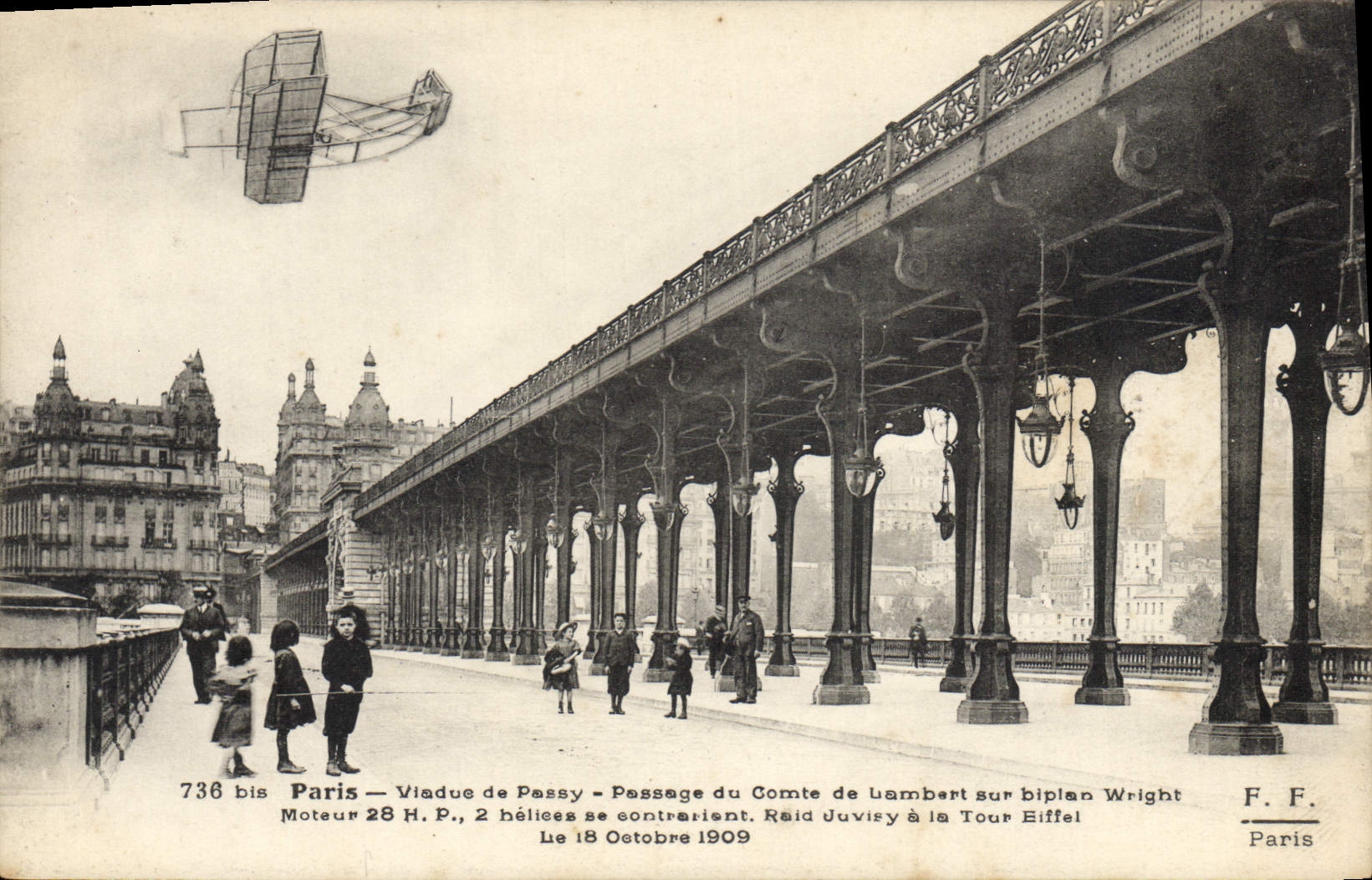 CPA Avion Aviation Paris Viaduc de Passy passage du Comte de Lambert sur biplan Wright 