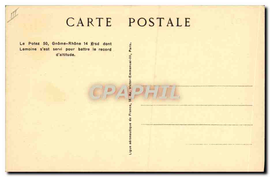 CPA Avion Aviation Potez 50 Gnome Rhone14 Lemoine — Rückseite