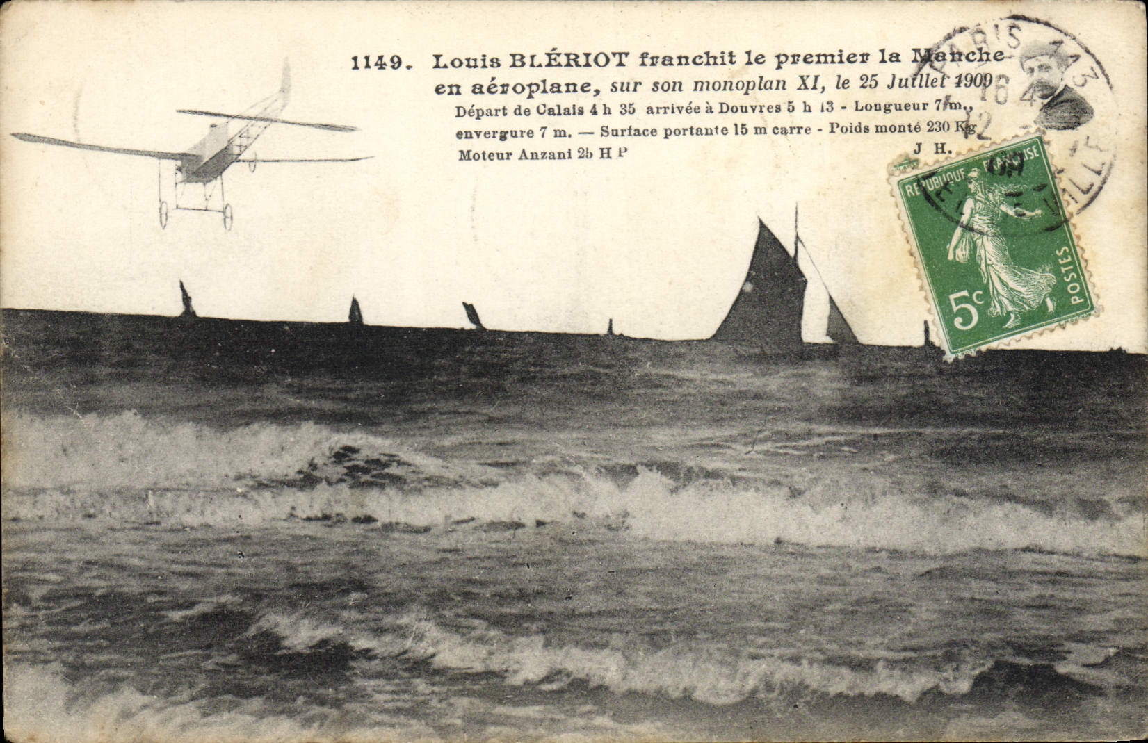 CPA Avion Aviation Louis Bleriot franchit le premier la Manche en aeroplane 