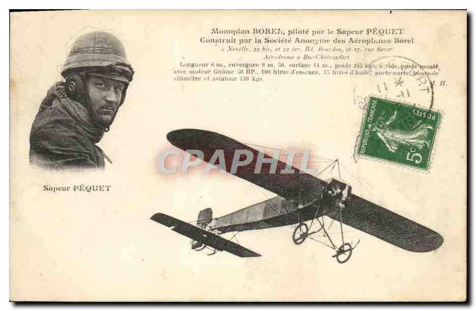 CPA Avion Aviation Monoplan Borel pilote par le sapeur Pequet 