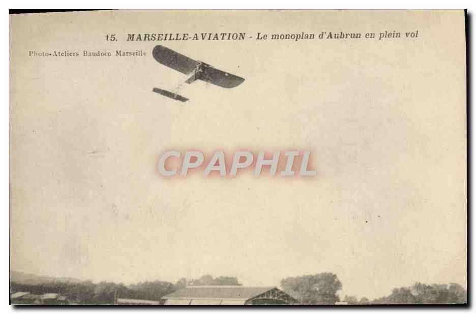 CPA Avion Aviation Marseille Aviation Le monoplan d'Aubrun en plein vol