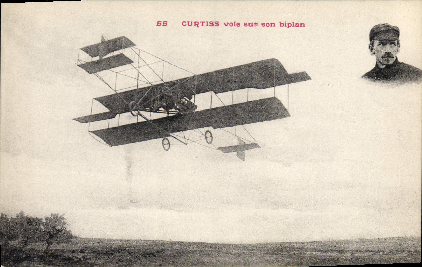 CPA Avion Aviation Curtiss sur son biplan 