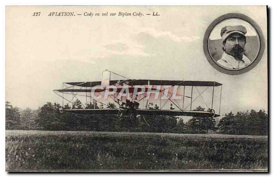 CPA Avion Aviation Cody en vol sur biplan Cody 