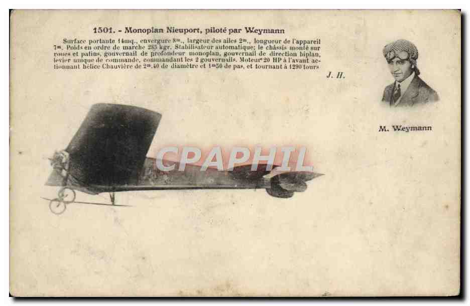 CPA Avion Aviation Monoplan Nieuport pilote par Weymann 