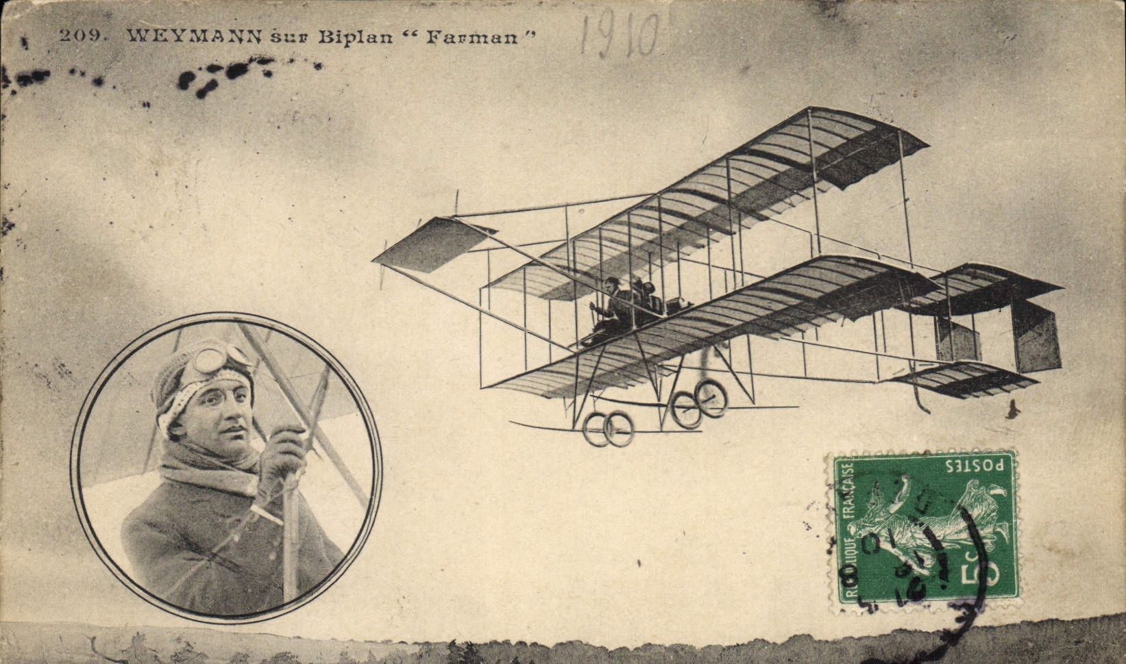 CPA Avion Aviation Weymann sur biplan Farman 