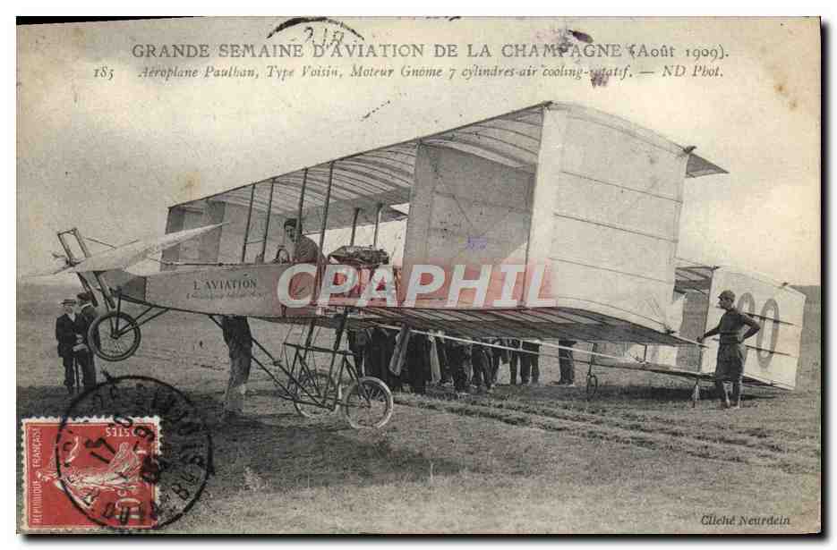 CPA Avion Aviation Grande semaine d'aviation de la Champagne Aout 1909 Aeroplane Paulhan Type Voisin Moteur Gnome 