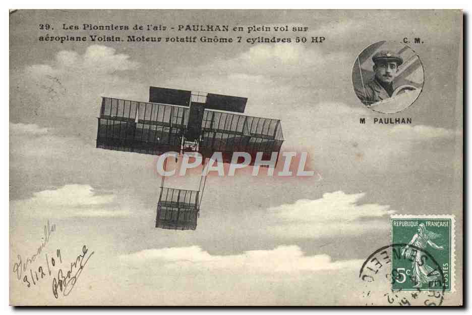 CPA Avion Aviation Paulhan en plein vol sur aeroplane Voisin 