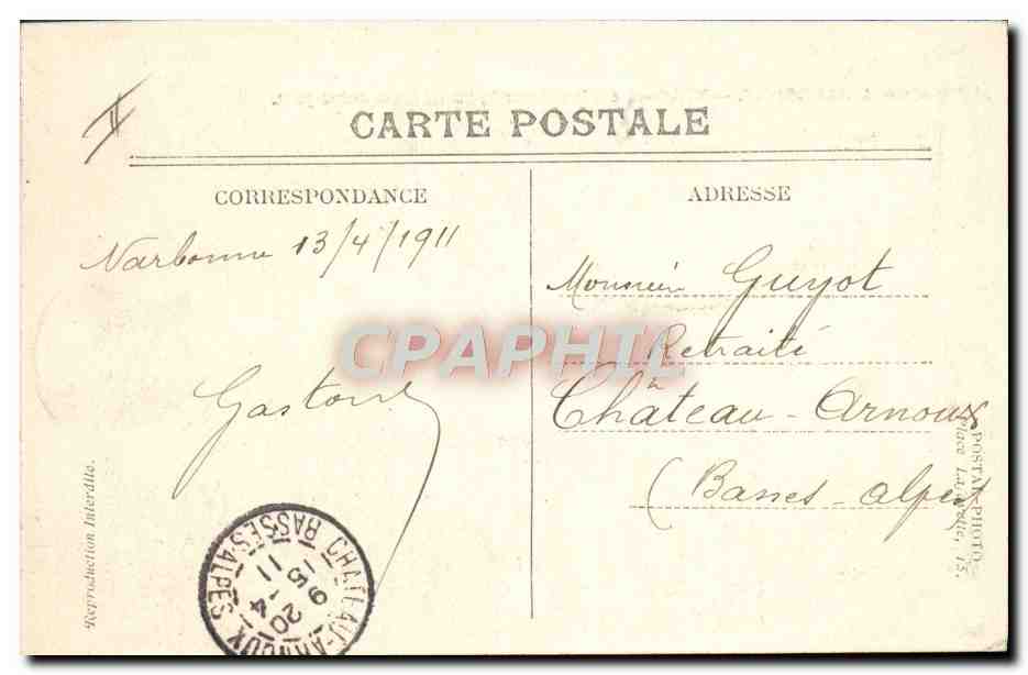 CPA Avion Aviation a Narbonne Vedrines evoluant sur la cathedrale Saint Just  — Verso
