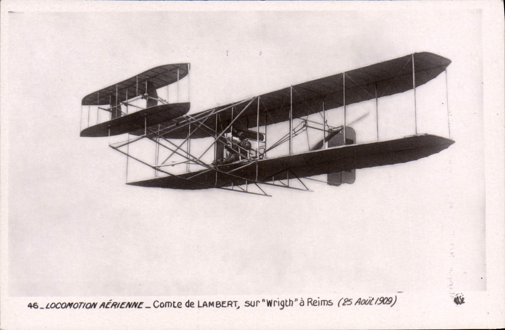 CPA Avion Aviation Comte de Lambert sur Wright a Reoms 25 aout 1909