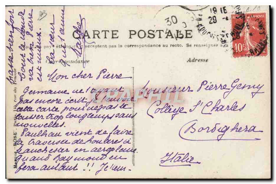 CPA Avion Aviation Latham sur Antoinette au depart de Sangatte 29 juillet 1909 — Rückseite