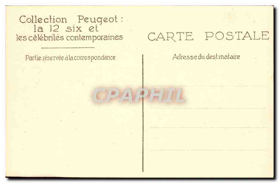CPA Peugeot Lucienne Legrand Automobile  — Verso