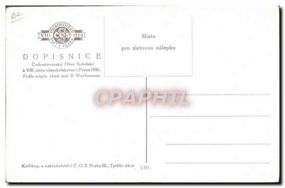 CPA Illustrateur Dopisnice Prageu Praha 1926 Aigle — Rückseite