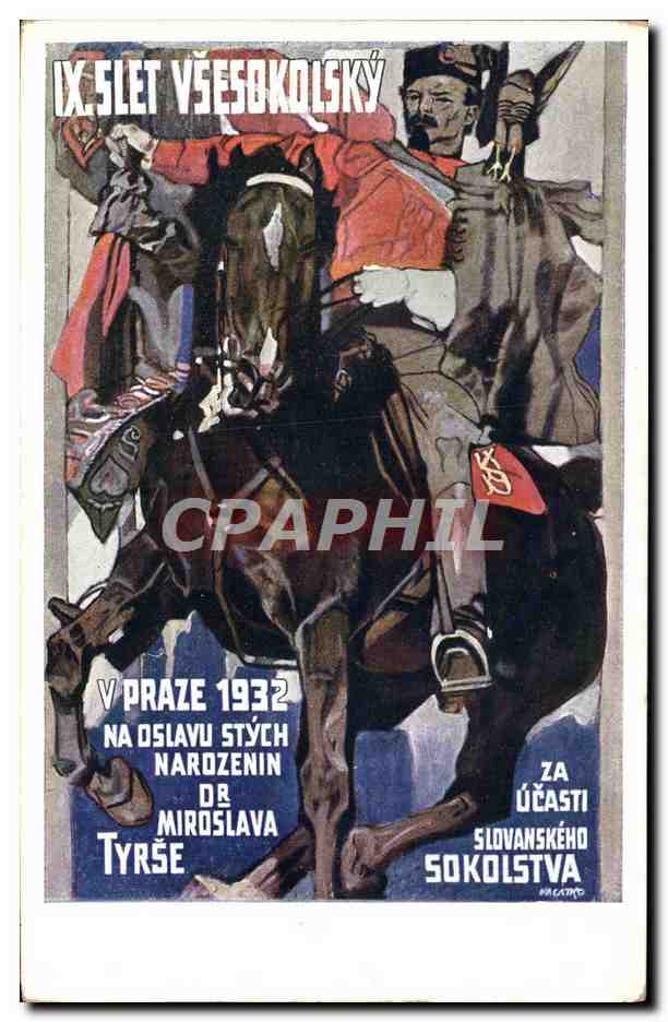 CPA Illustrateur Dopisnice Praha Prague 1932 Cavalier Tchequie 
