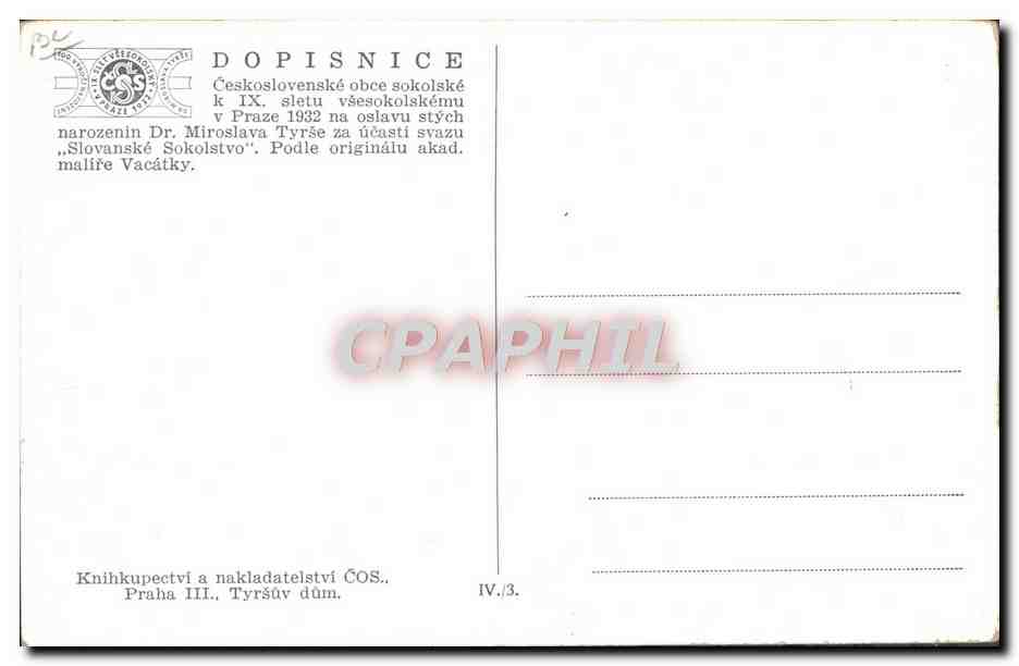 CPA Illustrateur Dopisnice Praha Prague 1932 Cavalier Tchequie  — Rückseite