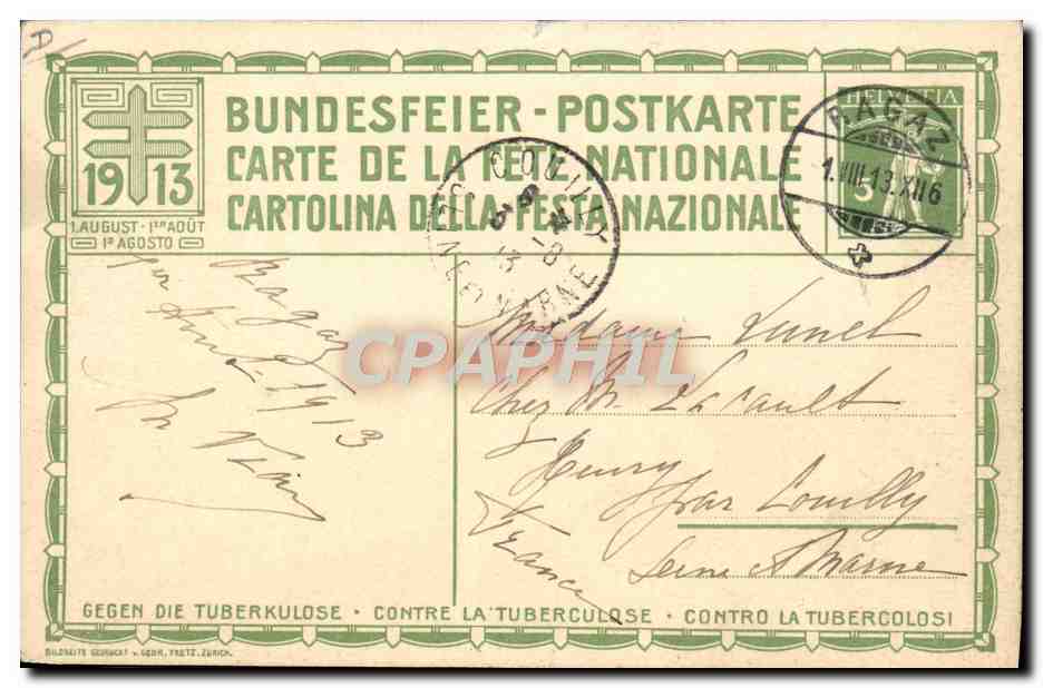 CPA Illustrateur Das Rutli Tuberculose 1913 Hiefel — Rückseite