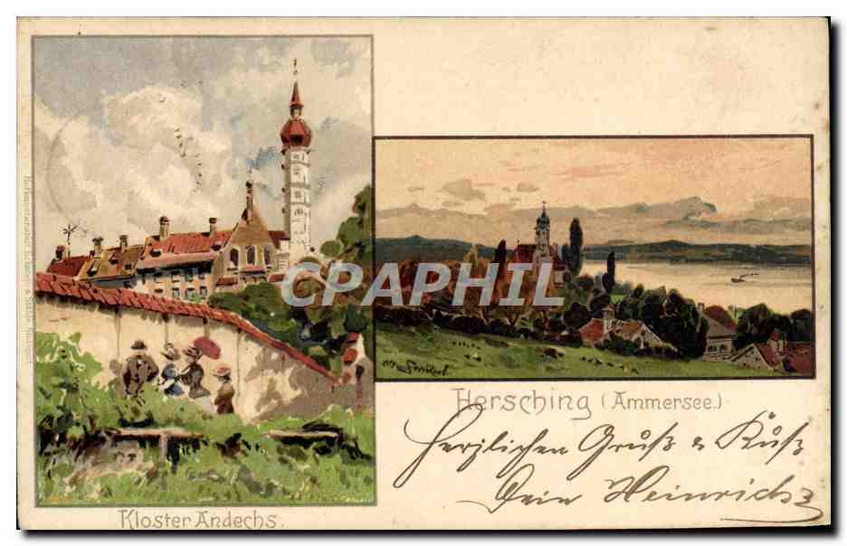 CPA Illustrateur Hersching Ammersee Kloster Andechs 