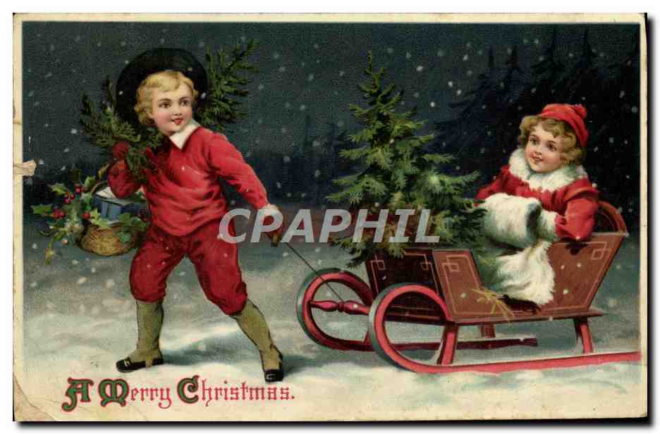 CPA Fantaisie Enfants Luge