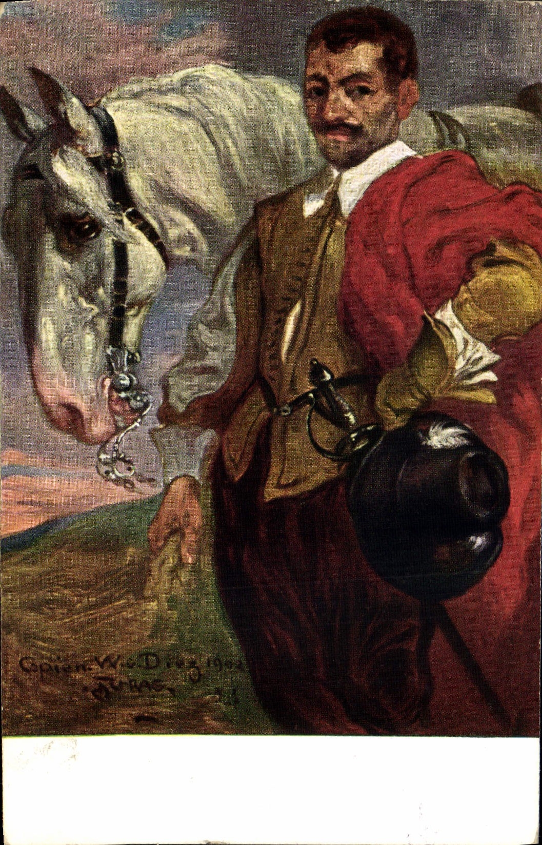 CPA Illustrateur Julius Schrag Kavalier mit Pferd Cheval 