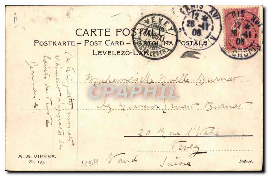 Femmes et chats au milieu de bambous — M. M. Vienne, n° 193 — Verso