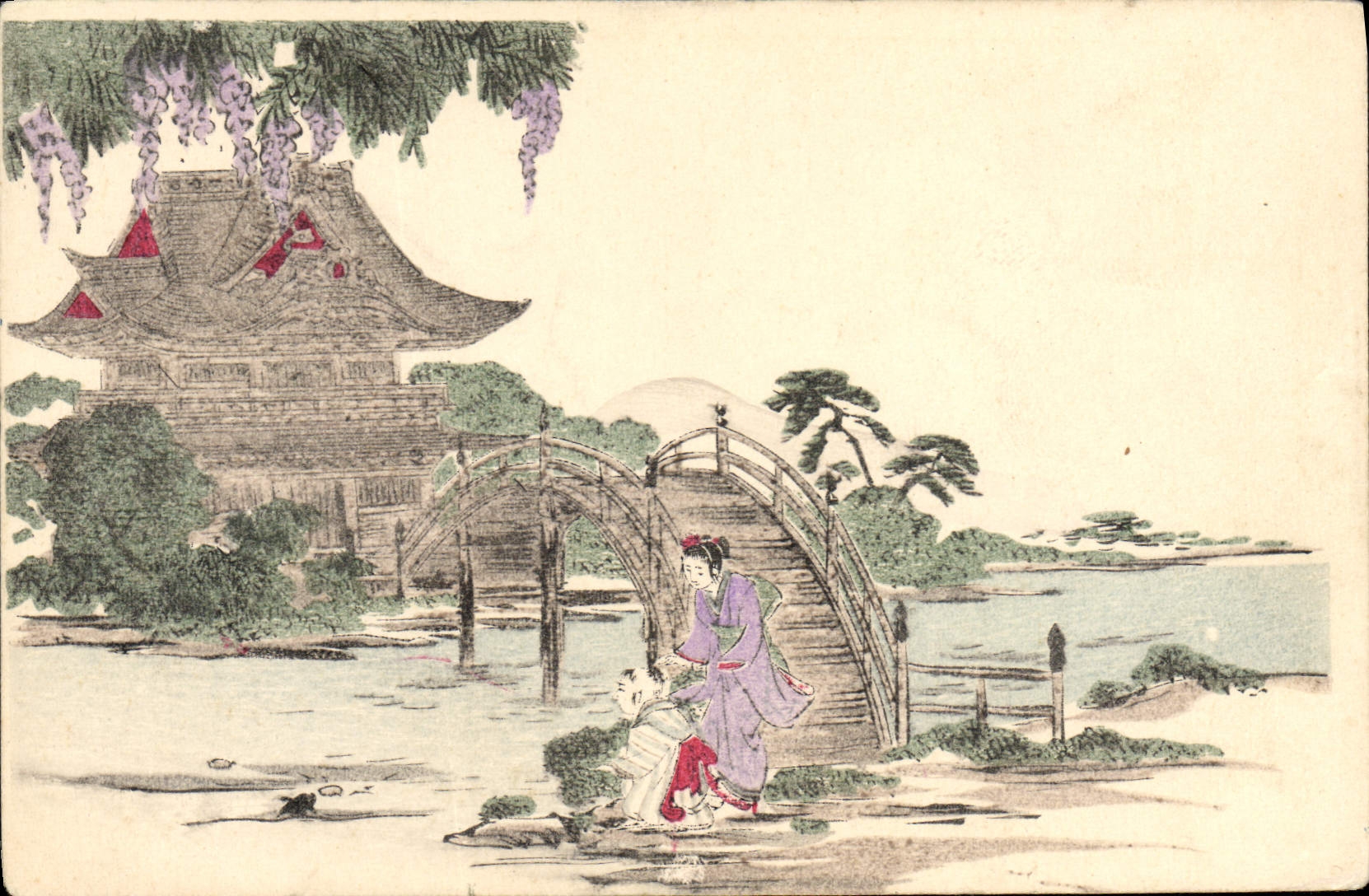 CPA Japon Nippon Femme Temple Folklore