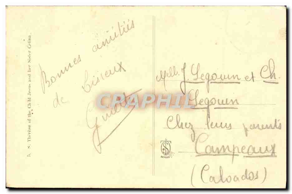 CPA Fantaisie Sainte Therese de l'Enfant Jesus a 15 ans et sa soeur Celine — Rückseite