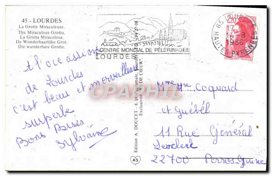 CPM Lourdes La grotte miraculeuse  — Verso