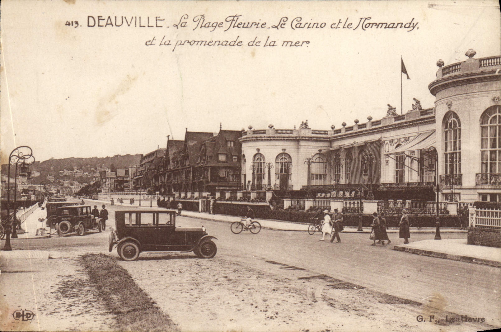 Deauville — La Plage Fleurie, Le Carino et le Normandy, et la promenade de la mer — G. F. Léon Haure, n°413