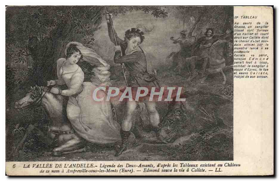 CPA La Vallee De L'Andelle Legende des Deux Amants Amfreville sous les Monts Edmond sauve la vie a Caliste 
