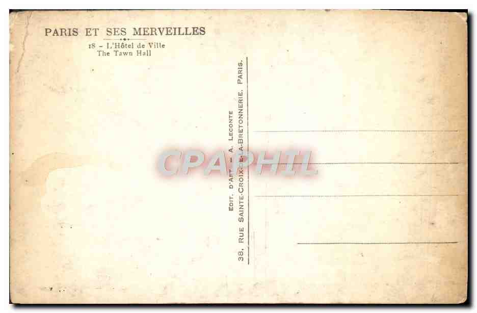Vintage Postcard Paris and Its Wonders The City Hall — Back