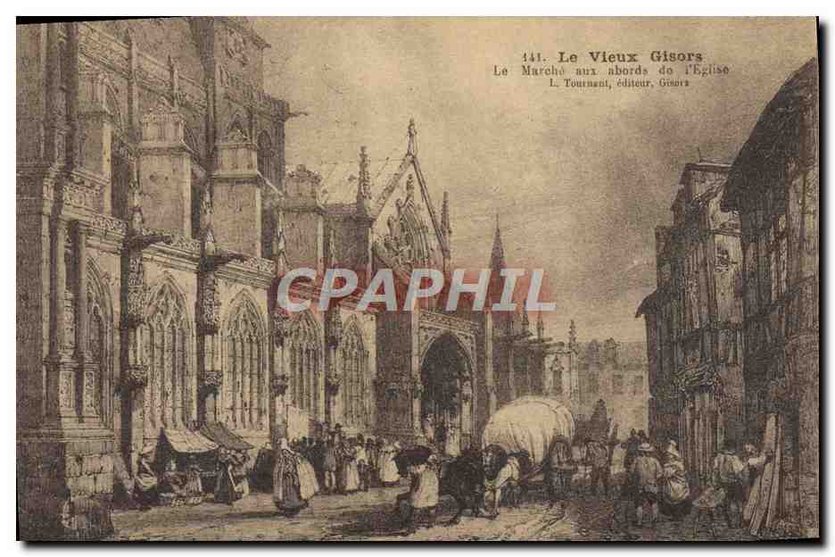 CPA Le Vieux Gisors Le marche aux abords de l'eglise