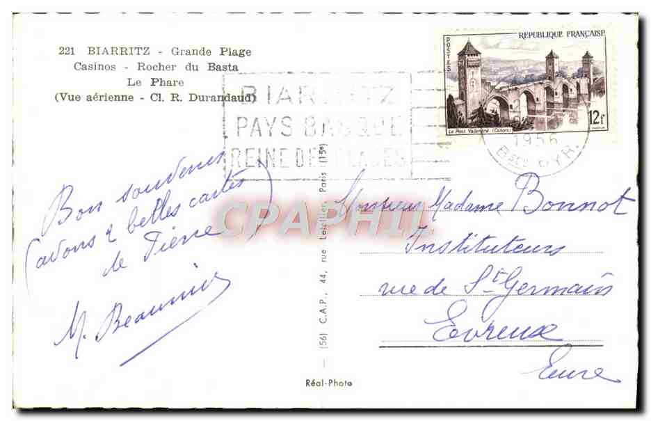 CPM Biarritz Grande Plage Casinos Rocher du Basta Le phare Vue aerienne  — Back