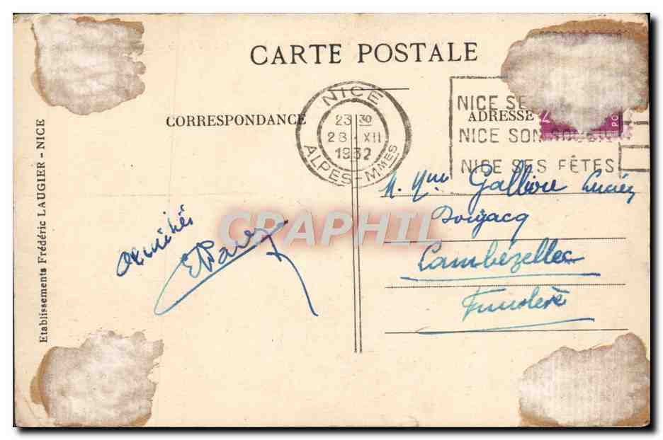 CPA Nice Le Mont Boron et la Pointe de Raube Capeu — Verso
