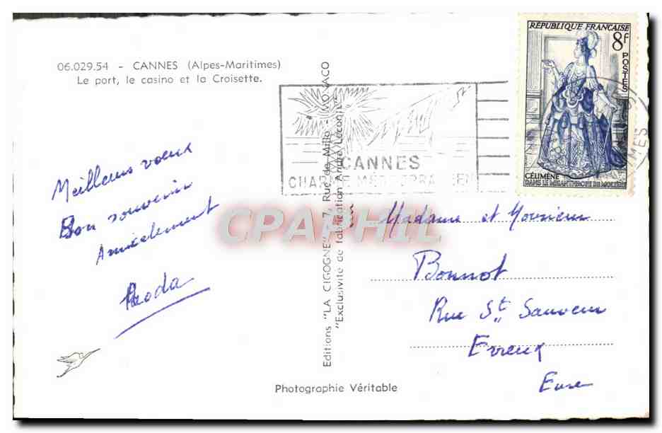 CPM Cannes Le Port le Casino et la Croisette — Verso