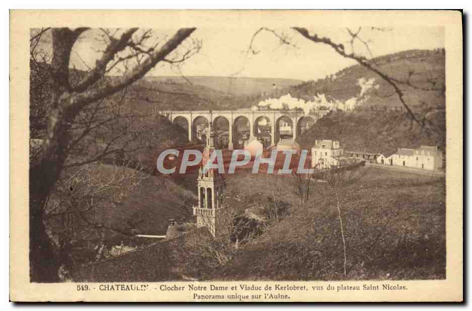 CPA Chateaulin Clocher Notre Dame et Viaduc de Kerlobret vue du plateau Saint Nicolas Panorama unique sur l'Aulne 