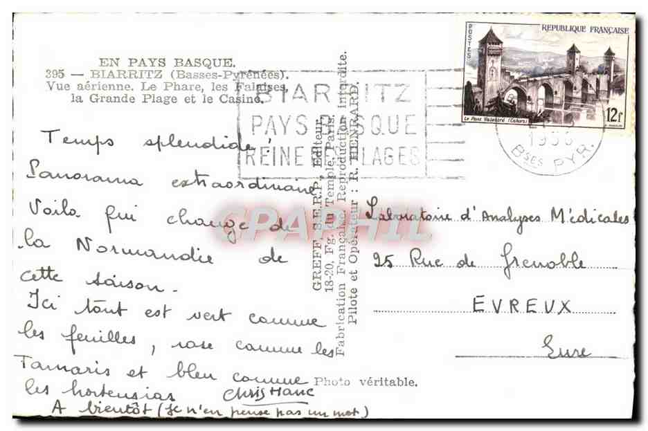 CPM Biarritz Vue Aerienne Le Phare les Falaises — Rückseite