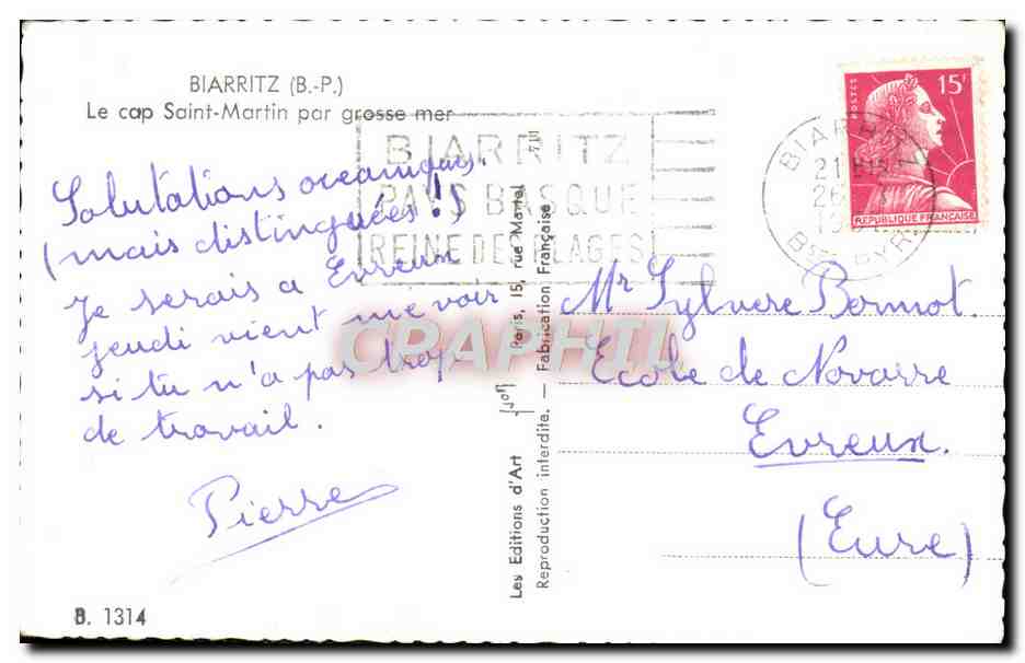 CPM Biarritz Le Cap Saint Martin Par Grosse Mer — Back