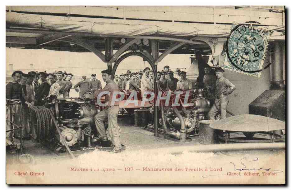 Manœuvres des Treuils à bord — Marine Française — 137 — Clavel, éditeur, Toulon