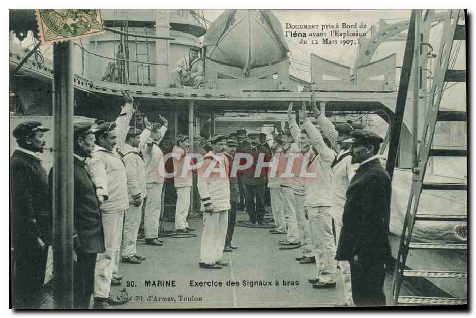 Exercice des Signaux à bras à bord de l'Iéna — Pl. d'Armes, Toulon — I.P.M. Paris, n°90