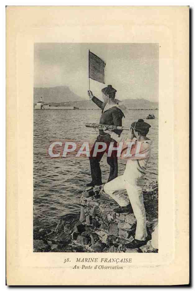 CPA Bateau Au poste d'observation 