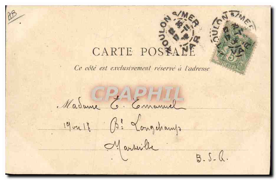 Retour à Bord des Embarcations armées en guerre — Toulon-sur-Mer — A. Bougault, édit-photo, n°696 — Verso