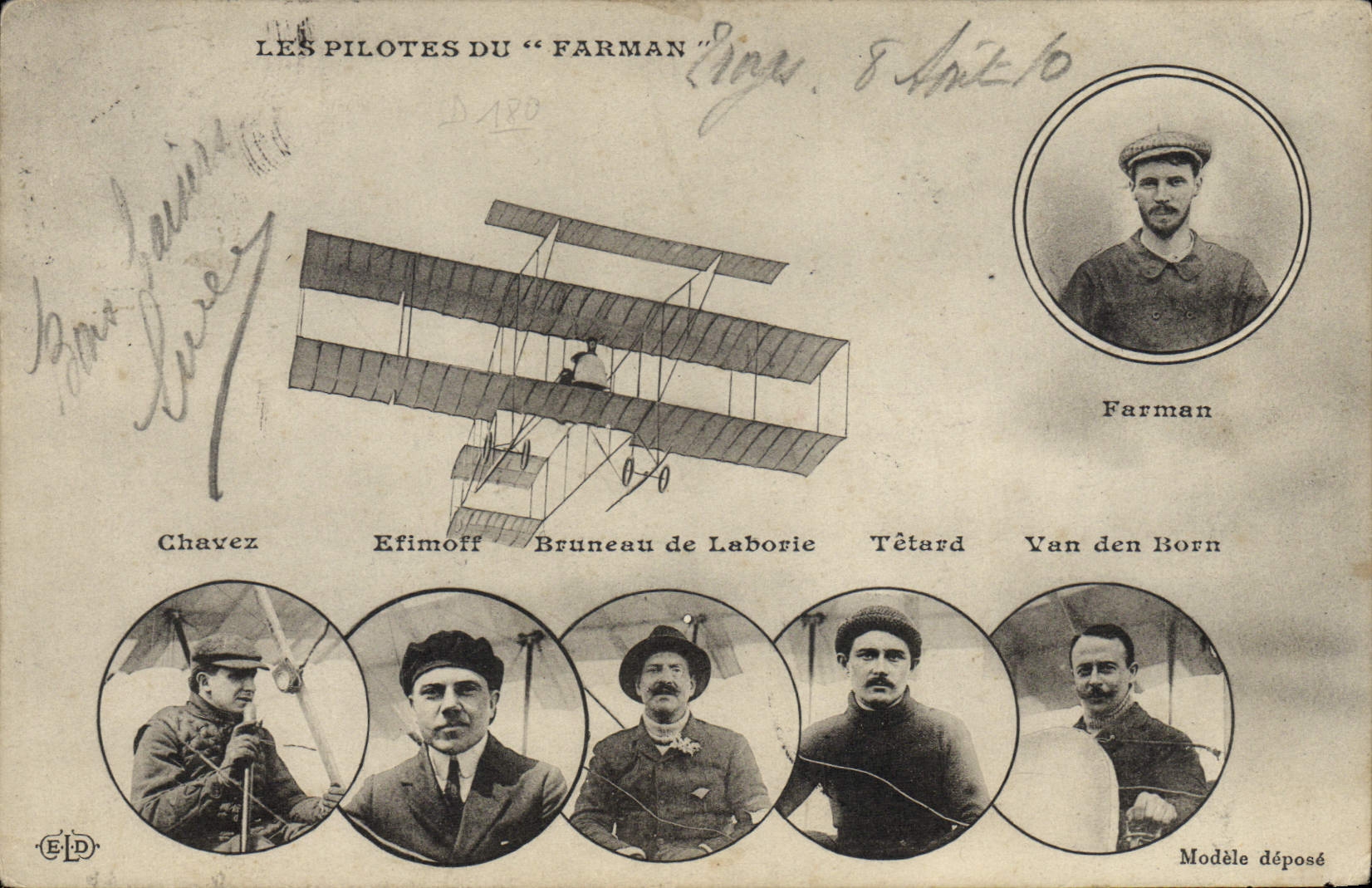 CPA Avion Aviation Pilotes du Farman Chavez Efimoff Bruneau de laborie Tetard Van den Born 