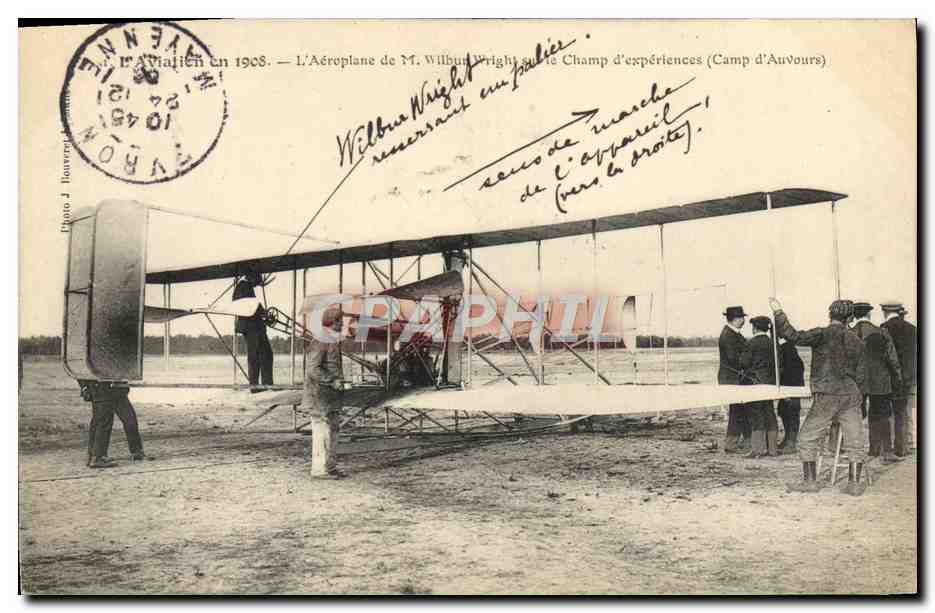 CPA Avion Aviation L'aeroplane de Wilbur Wright sur le champ d'experiences Camp d'Auvours 